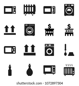 Flat vector icon set - toilet brush vector, washer, oil, microwave oven, bank building, top sign, heater