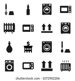 Flat vector icon set - toilet brush vector, washer, oil, microwave oven, bank building, top sign, heater