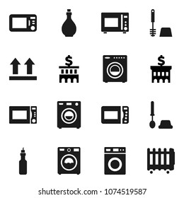 Flat vector icon set - toilet brush vector, washer, oil, microwave oven, bank building, top sign, heater