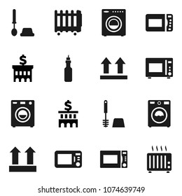 Flat vector icon set - toilet brush vector, washer, microwave oven, oil, bank building, top sign, heater