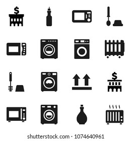 Flat vector icon set - toilet brush vector, washer, oil, microwave oven, bank building, top sign, heater
