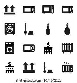 Flat vector icon set - toilet brush vector, washer, oil, microwave oven, bank building, top sign, heater