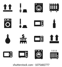 Flat vector icon set - toilet brush vector, washer, oil, microwave oven, bank building, top sign, heater