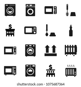 Flat vector icon set - toilet brush vector, washer, microwave oven, oil, bank building, top sign, heater
