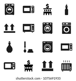Flat vector icon set - toilet brush vector, washer, oil, microwave oven, bank building, top sign, heater