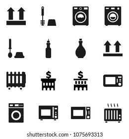 Flat vector icon set - toilet brush vector, washer, oil, microwave oven, bank building, top sign, heater