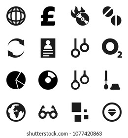 Flat vector icon set - toilet brush vector, glasses, world, personal information, pie graph, pound, gymnast rings, oxygen, earth, music hit, pills, refresh, loading, diamond ring
