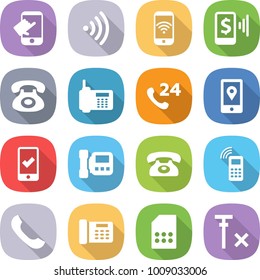 flat vector icon set - touch vector, wireless, phone, mobile pay, 24, location, checking, intercome, office, sim card, no signal