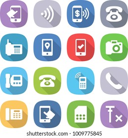 flat vector icon set - touch vector, wireless, phone pay, mobile location, checking, camera, intercome, office, touchscreen, sim card, no signal