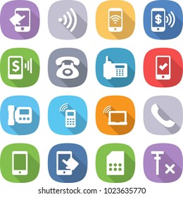 flat vector icon set - touch vector, wireless, phone, pay, mobile, checking, intercome, laptop wifi, touchscreen, sim card, no signal