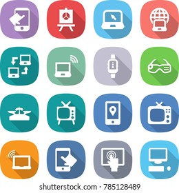 flat vector icon set - touch vector, presentation, notebook, globe, connect, wireless, smart watch, glasses, scales, tv, mobile location, laptop wifi, touchscreen, computer