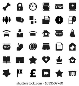 Flat vector icon set - towel vector, splotch, plates, toilet paper, book, clock, man, dollar flag, pound, shorts, heart cross, bone, document, dry cargo, package, flammable, dialog, forward button