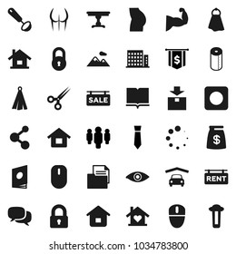 Flat vector icon set - towel vector, toilet paper, ladle, book, man, dollar flag, tie, muscule hand, buttocks, molecule, document, package, dialog, rec button, eye, scissors, loading, lock, house