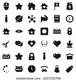 Flat vector icon set - towel vector, splotch, molecule, clock, dollar flag, tie, muscule hand, buttocks, heart cross, dry cargo, flammable, dialog, rec button, eye, scissors, home, loading, lock