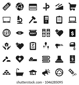 Flat vector icon set - towel vector, house hold, mixer, microscope, notebook pc, clipboard, auction, receipt, calendar, gold ingot, stairways run, heart cross, route, barcode, internet, eye, sperm