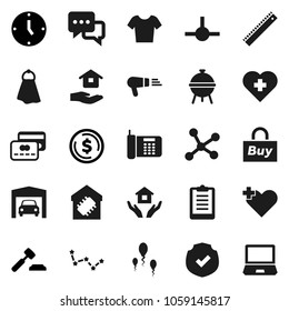 Flat vector icon set - towel vector, house hold, bbq, ruler, constellation, dollar coin, auction, clock, clipboard, t shirt, heart cross, protected, dialog, sperm, connect, network, garage, buy