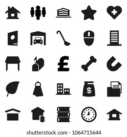 Flat vector icon set - towel vector, ladle, book, magnet, leaf, clock, man, pound, heart cross, bone, document, dry cargo, house, garage, apartments, office building, table, smart home, mailbox