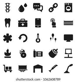 Flat vector icon set - traffic light vector, phone, truck trailer, sea container, cargo, flammable, music hit, mobile, touchscreen, dialog, link, rca, doctor bag, ambulance star, thermometer, sperm