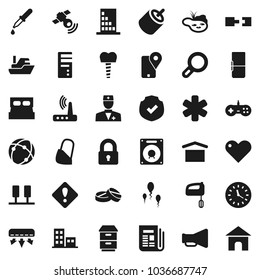 Flat vector icon set - traking vector, ship, clock, dry cargo, protected, satellitie, newspaper, loudspeaker, heart, rca, ambulance star, doctor, dropper, pills, bandage, sperm, tooth implant, pond