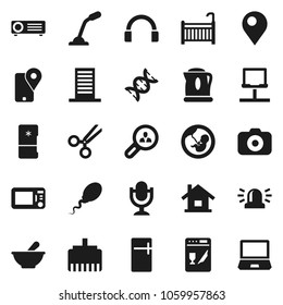 Flat vector icon set - traking vector, camera, microphone, headphones, dna, pregnancy, scissors, mortar, sperm, notebook network, lan connector, pin, siren, house, client search, crib, building, pc