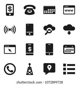 Flat vector icon set - traking vector, calendar, antenna, mobile phone, cloud glass, browser, download, wireless, tap pay, menu