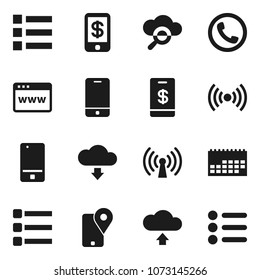 Flat vector icon set - traking vector, calendar, mobile phone, cloud glass, browser, menu, upload, download, wireless, tap pay