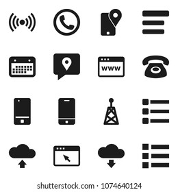 Flat vector icon set - traking vector, calendar, antenna, mobile phone, browser, menu, cloud upload, download, wireless