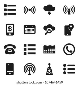 Flat vector icon set - traking vector, calendar, antenna, mobile phone, cloud glass, menu, download, wireless, tap pay