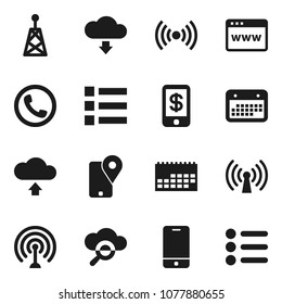 Flat vector icon set - traking vector, calendar, antenna, mobile phone, cloud glass, browser, upload, download, wireless, tap pay, menu