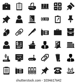 Flat vector icon set - trash bin vector, shining window, student, case, pen, clipboard, paper pin, archive, manager, binder, phone, receipt, thumbtack, diagnostic monitor, medical room, router, user