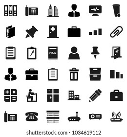 Flat vector icon set - trash bin vector, shining window, pencil, student, case, clipboard, paper pin, archive, exam, manager, binder, phone, sorting, classic, thumbtack, diagnostic monitor, router