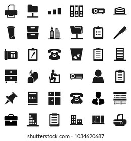 Flat vector icon set - trash bin vector, shining window, student, pen, clipboard, archive, exam, manager, case, binder, phone, sorting, classic, thumbtack, network folder, user, mailbox, apartments