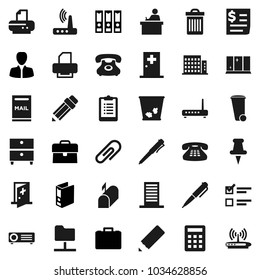 Flat vector icon set - trash bin vector, shining window, pencil, student, pen, archive, exam, manager, case, binder, clipboard, phone, receipt, classic, thumbtack, medical room, network folder
