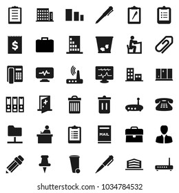 Flat vector icon set - trash bin vector, shining window, pencil, student, pen, clipboard, manager, case, binder, receipt, sorting, classic phone, thumbtack, diagnostic monitor, medical room, router