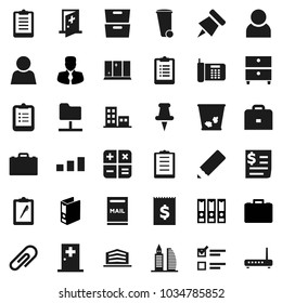 Flat vector icon set - trash bin vector, shining window, pencil, case, clipboard, paper pin, archive, exam, manager, binder, receipt, sorting, thumbtack, medical room, network folder, attachment