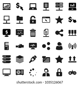 Flat vector icon set - trash bin vector, notebook pc, laptop graph, monitor dollar, cursor, heart, support, top sign, favorites, hdmi, diagnostic, server, network, folder, big data, browser, share