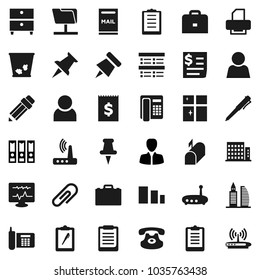 Flat vector icon set - trash bin vector, shining window, pencil, case, pen, clipboard, paper pin, archive, exam, manager, binder, phone, receipt, sorting, classic, thumbtack, diagnostic monitor