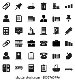 Flat vector icon set - trash bin vector, pencil, clipboard, exam, manager, case, phone, sorting, classic, thumbtack, diagnostic monitor, medical room, router, attachment, user, mailbox, apartments