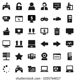 Flat vector icon set - trash bin vector, student, notebook pc, monitor dollar, heart, support, top sign, gamepad, favorites, diagnostic, server, network, browser, lan connector, arrow, loading, user