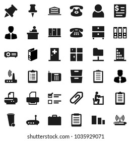 Flat vector icon set - trash bin vector, shining window, student, case, clipboard, paper pin, archive, exam, manager, binder, receipt, sorting, classic phone, thumbtack, medical room, network folder