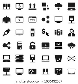 Flat vector icon set - trash bin vector, notebook pc, laptop graph, monitor dollar, cursor, support, top sign, hdmi, diagnostic, server, network, folder, cloud exchange, big data, browser, share
