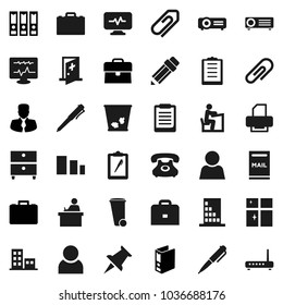 Flat vector icon set - trash bin vector, shining window, pencil, student, case, pen, clipboard, archive, manager, binder, phone, sorting, thumbtack, diagnostic monitor, medical room, attachment