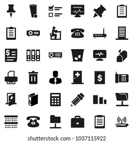 Flat vector icon set - trash bin vector, pencil, student, case, clipboard, paper pin, exam, manager, binder, receipt, sorting, classic phone, thumbtack, diagnostic monitor, medical room, building