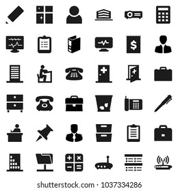 Flat vector icon set - trash bin vector, shining window, pencil, student, case, pen, clipboard, archive, exam, manager, binder, phone, receipt, classic, thumbtack, diagnostic monitor, medical room