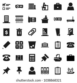 Flat vector icon set - trash bin vector, shining window, pencil, student, case, paper pin, exam, binder, clipboard, receipt, classic phone, thumbtack, medical room, attachment, user, apartments