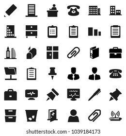 Flat vector icon set - trash bin vector, shining window, pencil, student, case, pen, clipboard, paper pin, archive, manager, binder, sorting, classic phone, thumbtack, diagnostic monitor, attachment