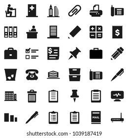 Flat vector icon set - trash bin vector, pencil, student, case, pen, clipboard, archive, exam, binder, phone, receipt, sorting, thumbtack, diagnostic monitor, medical room, attachment, mailbox