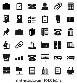 Flat vector icon set - trash bin vector, shining window, student, case, clipboard, archive, exam, binder, phone, sorting, classic, thumbtack, medical room, network folder, router, attachment, user