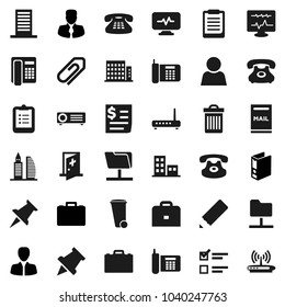 Flat vector icon set - trash bin vector, pencil, case, clipboard, paper pin, exam, manager, binder, phone, receipt, classic, thumbtack, diagnostic monitor, medical room, network folder, attachment