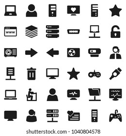 Flat vector icon set - trash bin vector, student, notebook pc, heart monitor, support, favorites, hdmi, diagnostic, network, folder, server, big data, browser, arrow, document, user, unlock, gamepad